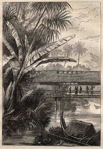Ekspedisjon av Antoine Bruny (Bruni) d'Entrecasteaux (1737-1793) på jakt etter Jean Francois Galaup de La Perouse (1741-1788) i 1791: utsikt over Bouron Island (?) - illustrasjon hentet fra "The Great Mariners of the 18. århundre"" av Unknown artist