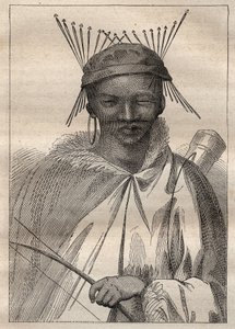 Ekspedisjon til det indre av landene i Sør-Afrika (1775) av Anders Sparrman (1748-1820): en boschiman (Bochiman eller San, urfolk i Sør-Afrika) - illustrasjon hentet fra "The Great Mariners of the 18th century"" av Unknown artist
