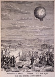Eksperiment gjort på Annonay 5. juni 1783 av Montgolfier Brothers - i "" Les Contemporains", n.d. slutten av 1800-tallet. av Unknown artist