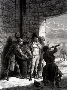 Eksperiment med Chappe-telegrafen gjort 12. juli 1793, fra Ménilmontant til Saint-Martin-du-Tertre før konvensjonens kommissærer - i "" Industriens underverk"" av Louis Figuier av Unknown artist