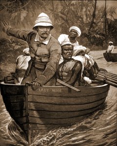 Utforskning av Sir Henry Morton Stanley (1841-1904), britisk oppdagelsesreisende, ombord på "Lady Alice". av Unknown artist