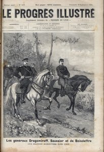 FRANCO-RUSSIAN RELATIONS - French General Saussier and Russian General Dragomirov Mikhail Ivanovich Dragomirov (Michael Ivanovich Dragomiroff) (1830-1905) and Raoul Francois Charles Le Mouton de Boisdeffre at the time of the army manoeuvres in the Vosges,  av Unknown artist
