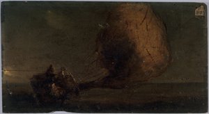 Fallende aerostat, ca. 1860 (olje på tre) av Unknown artist