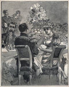 Kjente halskjeder: Josephines perlekjede. Konsul Napoleon Bonaparte spør om opprinnelsen til perlekjedet på halsen til hans kone, Josephine de Beauharnais (Marie Josephe Rose de Tascher de La Pagerie av Unknown artist