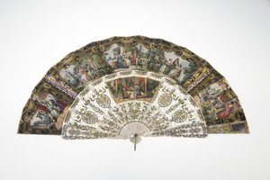 Vifte, ca. 1860, Trykket og malt papir, perlemor, gull, sølv og kobbermetaller, og speil, Maker ukjent av Unknown artist