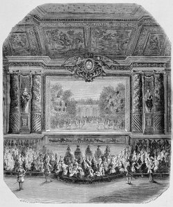 Fete of Louis XIV, av hertugen av Saint Aignan (Komedie i musikk, spilt i parken i Versailles) Gravering av Unknown artist