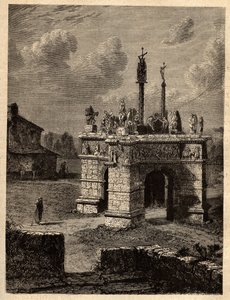 Finistere - Bretagne - Le calvaire de pleyben - Enclos paroissial de Pleyben - Pleyben Parish close - gravering i "" PATRIE" - PECTUREQUIRESSE BESKRIVELSE AV FRANKRIKE I 6 BIND AV LUCIEN HUARD - slutten av 1800-tallet av Unknown artist