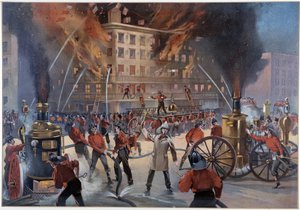 Brann og brannmenn i New York av Unknown artist