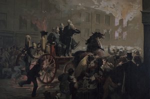 Brannbil, sent på 1800-tallet (farge litho) av Unknown artist