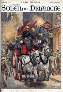 Brann i Paris: et brannvesensvarsling. Gravering i «Le sun-du-dimanche», 3. desember av Unknown artist