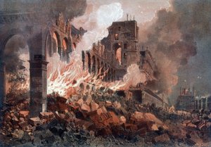 Brann fra Finansdepartementet (den gang ved Tuileriene) 24. mai 1871 - litografi, slutten av 1800-tallet av Unknown artist