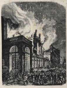 Brann i Opera de la rue Lepelletier (Le Peletier) i Paris 28. oktober av Unknown artist