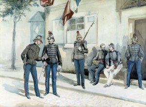 Brannmenn foran brakkene deres i 1870 av Unknown artist