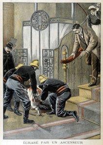 Brannmenn som redder en mann krasjer ved en heis i en parisisk bygning. Illustrasjon av "Little Journal" fra 1899. av Unknown artist