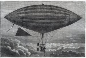 Første elektriske aerostat til spiral, eksperimentert av Albert (1839-1906) og Gaston Tissandier (Tissendier) (1843-1899) fransk vitenskapsmann, redaktør av magasinet "" La Nature" mandag 8. oktober av Unknown artist