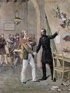 Første møte mellom Giuseppe Garibaldi og Giuseppe Mazzini i Marseille i 1833 (gravering) av Unknown artist
