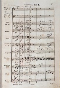 Første side av notene til Symfoni nr. 1 en C majeur opus 21, av Ludwig van Beethoven av Unknown artist