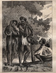 Første reise (1768-1771) av kaptein James Cook (1728-1779): en ny-zelandansk familie (Neo Zelandaise) - illustrasjon hentet fra "The Great Mariners of the 18th century"" av Unknown artist
