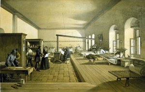 Florence Nightingale (1820 - 1910) på et sykehus i Scutari i Tyrkia rundt 1855 av Unknown artist