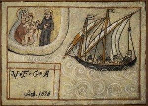 Tidligere voto (ex voto) sjømann, populært tilbud som et løfte om hengivenhet og takknemlighet for sjømannen som overlever til farene ved havet som kommer fra kirken Carmine, Torre del Greco, nær Napoli, Italia fra 1800-tallet av Unknown artist