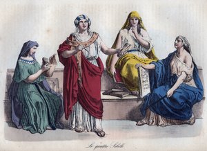 Fire romerske sibyller - Fire romerske sibyller - gravering fra "" Skikker og skikker for alle folkeslag i universet. Det vil si historien om regjeringen, lovene, militsen, om religionen til alle nasjoner fra de fjerneste tider til i dag "18 av Unknown artist