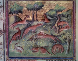 Revejakt fjærfe. Miniatyr fra manuskriptet "" Le livre de la chasse"" (folio 34v) av Gaston Phoebus (1331-1391) av Gaston III Comte De Foix av Unknown artist