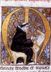 Fra Pietro di Pavia (Frere Pierre de Pavia), en kopist på jobb ("M"). 1300-talls manuskript. av Unknown artist