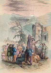 Frankreich im Mittelalter: Finde spannende Leute, die an den Kreuzzügen teilnehmen. Gravur von 1868 in „Histoire de Belgique von den frühesten Zeiten bis zum Ende der Herrschaft von Leopold I.“ von Théodore Juste. Private Sammlung von Unknown artist