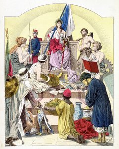 Frankrike, under trekkene til Marianne, omgitt av sine personifiserte kolonier - i "Histoire de France"", av E. Grobet, ca. 1915 av Unknown artist