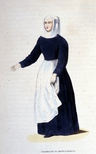 Fransiskanernonne av St. Elizabeth. Orden grunnlagt av St. Elizabeth av Ungarn (1207 - 1231). Gravering fra 1800-tallet. av Unknown artist