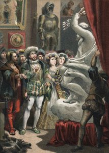 Francois I (1494-1547), konge av Frankrike, ved den italienske billedhuggeren Benvenuto Cellini (1500-1571) gravering fra 1881 i "Skjønnhetskulten"" av Juan Justo Huguet, Molinas Hermanos redaktører av Unknown artist