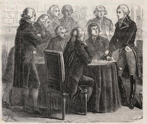Fransk revolusjon: Grev Louis Marie de Narbonne-Lara (Narbonne Lara) (1755-1813) viser planene sine i komiteene til forsamlingen - gravering i "" Den illustrerte verden"" av Unknown artist