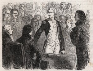 Fransk revolusjon: General Gilbert du Motier de La Fayette (1757-1834) fratrer kommandoen til nasjonalgarden - gravering i "" Le Monde Illustré"" av Unknown artist