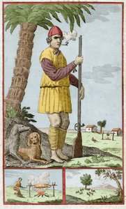 Fransk buccane fra Santo Domingo (Haiti). Gravering i "Historie om eventyrerne Filibusters and Buccaneers Reported in the Indies"" av Alexandre Olivier Exquemelin (1645-1710). av Unknown artist