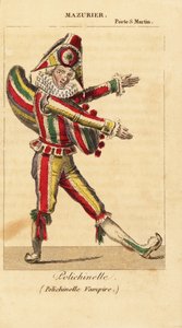 Den franske tegneseriedanseren og mimekunstneren Charles-Francois Mazurier som Polichinello i Polichinelle Vampire av Theodore de Banville ved Theatre de la Porte Saint-Martin av Unknown artist