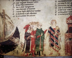 Fransk kjøpmann i Venezia. Miniatyr av "Roman de Troy"" av Benoit de Saint Maure. Biblioteca Marciana fra 1300-tallet, Venezia av Unknown artist