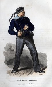 French sailor ready for collision. in “” Histoire générale de la marine”” by Van Tenac av Unknown artist