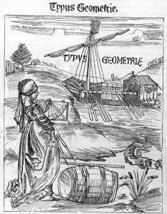Frontispice av geometri i "Margarita Philosophica" av Gregor Reisch (1467-1525) av Unknown artist