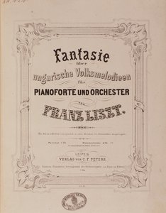 Frontispice av partituret "" Fantasy for piano and orchestra "" av Franz Liszt (1811-1886) Bologna fra 1800-tallet, civico museo musicale av Unknown artist