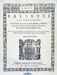 Frontispice av Balletti for fem stemmer av Giovanni Giacomo Gastoldi av Unknown artist