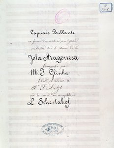 Frontispice av Capriccio briljant med temaet Jota Aragonese (spansk ouverture nr. 1) av Mikhail Glinka av Unknown artist