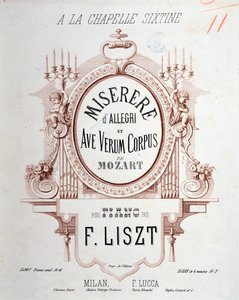 Frontispice av Miserere av Allegri og Ave verum corpus av Mozart, transkribert av Liszt for piano (1865) av Unknown artist