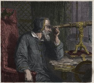 Galileo Galilei og hans teleskop av Unknown artist