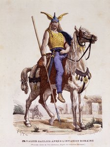 Gallisk rytter etter den romerske invasjonen - i "" Costumes de Paris gjennom århundrene"" av Unknown artist