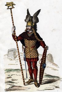 Gallic leader bearing the sign of war - in “The Civil and Military Costumes of the French through the centuries Paris F. Roy 1882”. av Unknown artist