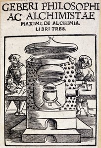 Geberi philosophi ac alchimistae tittelside til en alkymiavtale. Geber (v721-v815), arabisk alkymist av Unknown artist