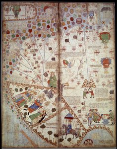 Geografisk kart: Kina, Ganges Valley, Sumatra, Ceylan. Catalan Atlas (katalansk kart) (Spania). Manuskript av 1375 (Folio 2v - folio 3) av Abraham Cresques. BN, Paris av Unknown artist