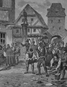 Den tyske bondekrigen (1524-1526): Bøndene i Berken mishandler jødene av Unknown artist