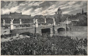 Tyske arbeidere, som gjør opprør i Berlin, blir ryddet vekk av politiet for å tillate passering av Kaiser Wilhelm av Unknown artist