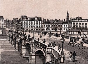 Glasgow, Skottland: utsikt over Broomielaw Bridge. i "" Verden illustrerer 168 visninger"" Udatert (slutten av 1800-tallet) av Unknown artist